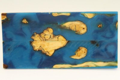 Plaquettes pour la coutellerie, loupe de Buis + résine bleue, ref:PRLpBU55521