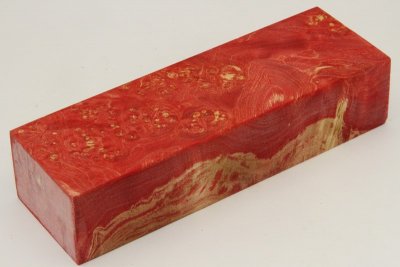 Bloc pour la coutellerie, Loupe d'Erable Négundo stabilisé rouge, ref:BLpErs63125r