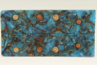Plaquettes pour la coutellerie, Méli-Mélo + résine bleue nacrée, ref:PRMM63979