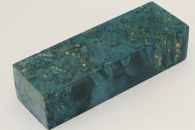 Bloc pour la coutellerie, Loupe d'Erable Négundo stabilisé bleu, ref:BLpErs68582b