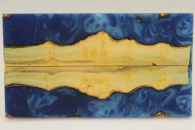 Plaquettes pour la coutellerie, loupe de Buis + résine bleue, ref:PRLpBU69548