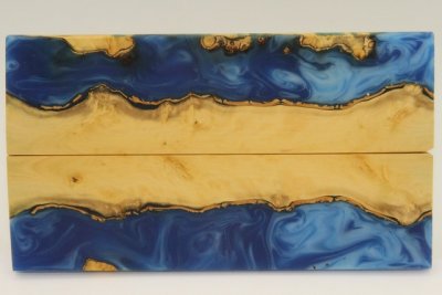 Plaquettes pour la coutellerie, loupe de Buis + résine bleue, ref:PRLpBU69547