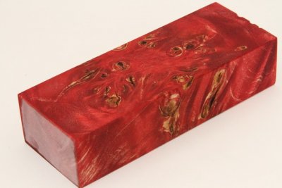 Bloc pour la coutellerie, Loupe de Peuplier stabilisé rouge, ref:BLpPEs70570r
