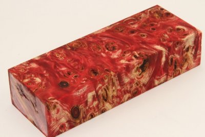 Bloc pour la coutellerie, Loupe de Peuplier stabilisé rouge, ref:BLpPEs70569r