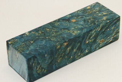 Bloc pour la coutellerie, Loupe d'Erable Négundo stabilisé bleu, ref:BLpErs71348b