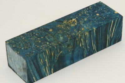 Bloc pour la coutellerie, Loupe d'Erable Négundo stabilisé bleu, ref:BLpErs71347b