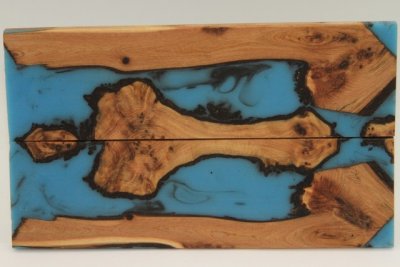 Plaquettes pour la coutellerie, loupe de Cade + résine bleue, ref:PRLpCad71938