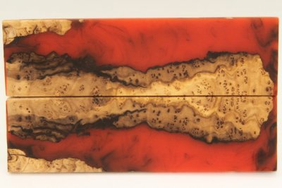 Plaquettes pour la coutellerie, loupe d'Olivier + résine rouge, ref:PRLpO71925