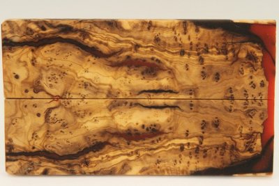 Plaquettes pour la coutellerie, loupe d'Olivier + résine rouge, ref:PRLpO71924