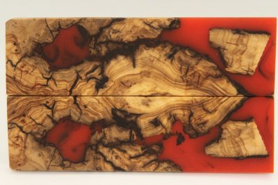 Plaquettes pour la coutellerie, loupe d'Olivier + résine rouge, ref:PRLpO71926