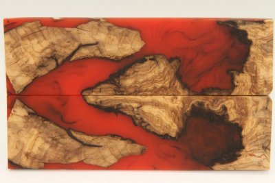 Plaquettes pour la coutellerie, loupe d'Olivier + résine rouge, ref:PRLpO71928