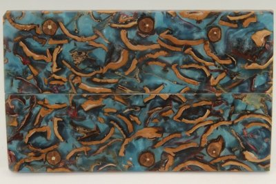 Plaquettes pour la coutellerie, Méli-Mélo + résine bleue nacrée, ref:PRMM72097