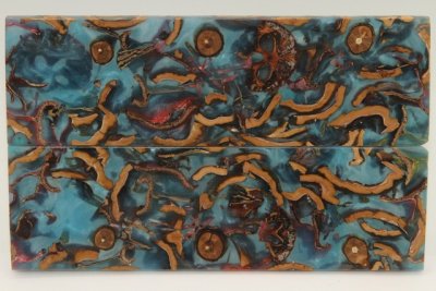 Plaquettes pour la coutellerie, Méli-Mélo + résine bleue nacrée, ref:PRMM72096