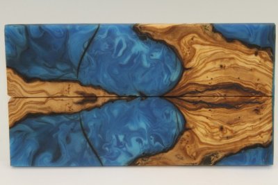 Plaquettes pour la coutellerie, loupe d'Olivier + résine bleue, ref:PRLpO72209