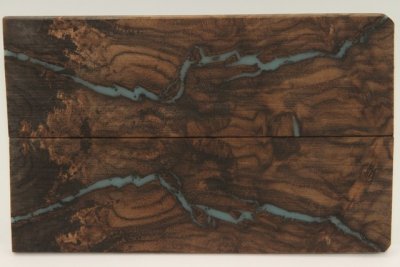 Plaquettes pour la coutellerie, loupe de Noyer + résine bleue, ref:PRLpN72207