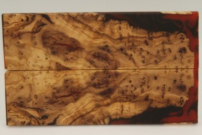 Plaquettes pour la coutellerie, loupe d'Olivier + résine rouge, ref:PRLpO72387