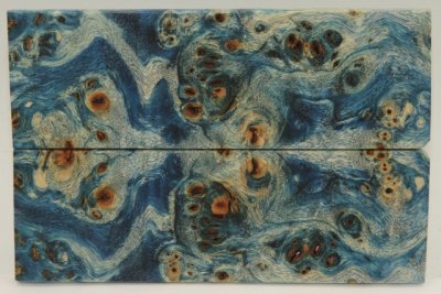 Plaquettes pour la coutellerie, Loupe de Peuplier stabilis&eacute;e bleue, ref:PLpPEs72598b