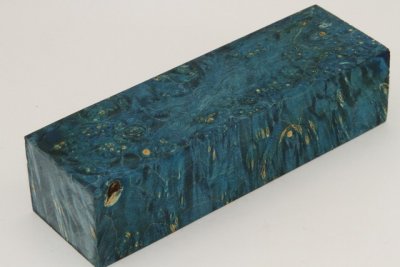 Bloc pour la coutellerie, Loupe d'Erable N&eacute;gundo stabilis&eacute; bleu, ref:BLpErs73010b