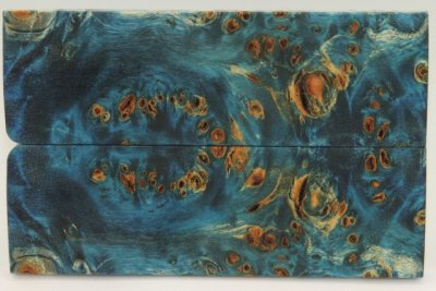 Plaquettes pour la coutellerie, Loupe de Peuplier stabilis&eacute;e bleue, ref:PLpPEs73447b