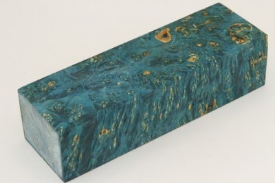 Bloc pour la coutellerie, Loupe d'Erable N&eacute;gundo stabilis&eacute; bleu, ref:BLpErs74740b