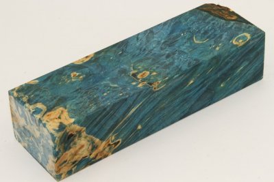 Bloc pour la coutellerie, Loupe d'Erable N&eacute;gundo stabilis&eacute; bleu, ref:BLpErs75400b