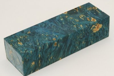Bloc pour la coutellerie, Loupe d'Erable N&eacute;gundo stabilis&eacute; bleu, ref:BLpErs76348b
