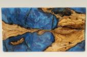 Plaquettes pour la coutellerie, loupe d'Olivier + résine bleue, ref:PRLpO72209