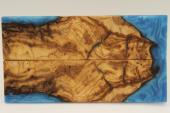 Plaquettes pour la coutellerie, loupe d'Olivier + rsine bleue, ref:PRLpO72208