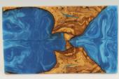 Plaquettes pour la coutellerie, loupe d'Olivier + rsine bleue, ref:PRLpO72211